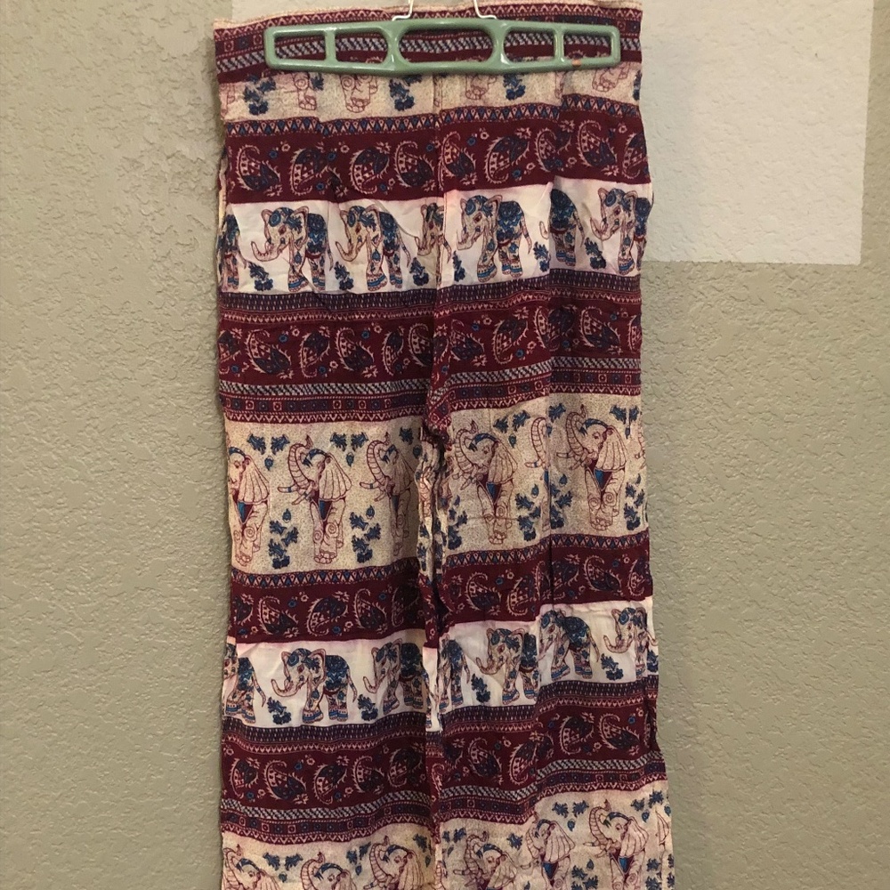 Made in Thailand Rayon Striped Elephant Print Boho Pants with Pockets